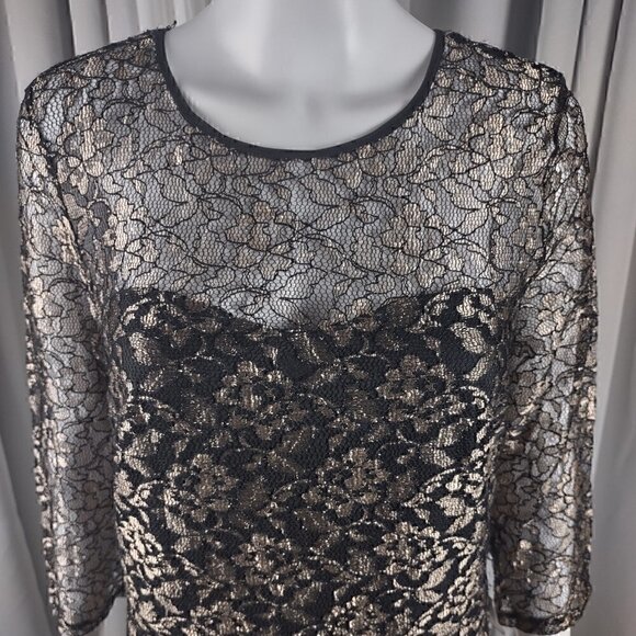 I.N. Studio Black Dress with Gold Overlay Cocktail, Evening Dress Size 14 (NWT) - Picture 2 of 13